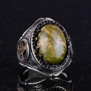 925K Katı Gümüş Erkek Yüzüğü Doğal Taşlarla - El Yapımı Zarafet (Unakite Taşı) - Görsel 4