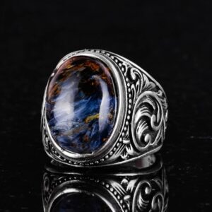 Gerçek Doğal Pietersite Taş Yüzük - 925 Ayar Sert Gümüş Yüzük Erkekler İçin - Görsel 5