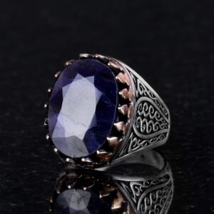 925 Ayar Katı Gümüş Erkek Yüzük Doğal Maden Taşları ile - El Yapımı Şıklık (Mavi Safir Taşı) - Görsel 3