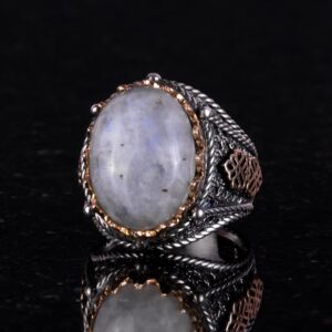 Gerçek Doğal Ay Taşı Taş Yüzük, 925 Ayar Katı Gümüş Erkek Yüzüğü, Ay Işığı Tasarımı - Görsel 5