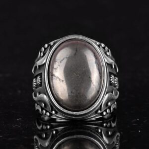 925 Ayar Katı Gümüş Erkek Yüzük, Gerçek Doğal Pirit Taşlı Yüzük, Refah Manifestosu Tasarımı - Görsel 3