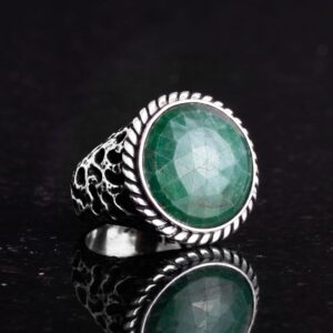 Gerçek Doğal Taş Yüzük - 925 Ayar Katı Gümüş Erkek Yüzük Zümrüt ile - Görsel 4