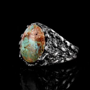 Gerçek Doğal Arizona Turkuaz Taş Yüzük, Erkekler İçin Hediye, 925 Ayar Gümüş Yüzük, Minimalist Yüzük - Görsel 4