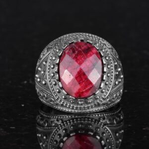 Gerçek Doğal Taş Yüzük, 925 Ayar Katı Gümüş Erkek Yüzüğü (Yakut) - Görsel 4