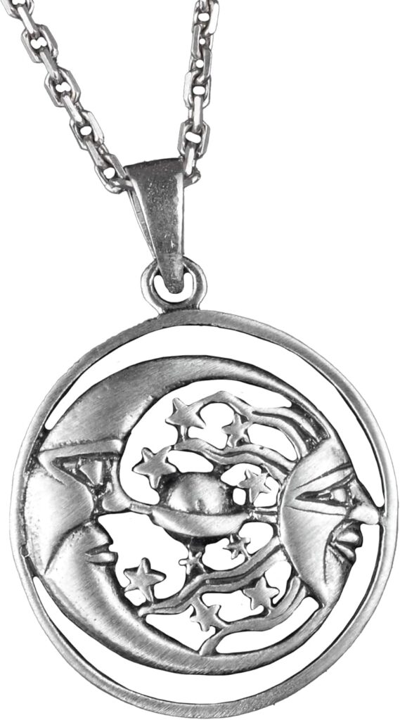 925 Ayar Gümüş Güneş ve Ay Kolye - Gökyüzü Aksesuarı - El Yapımı Takı - Görsel 1