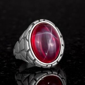 Gerçek Doğal Yıldız Yakut Taşlı Yüzük, 925 Ayar Sert Gümüş Yüzük, El Yapımı Erkek Yüzüğü - Görsel 5