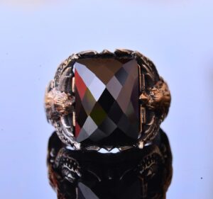 El Yapımı Oniks Taşlı Yüzük, Gümüş Erkek Yüzüğü, Kartal Tasarımı - Gücün ve Korumanın Sembolü - Görsel 3