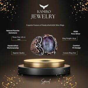 Doğal Florit Taşlı Yüzük, 925 Ayar Gümüş Yüzük Erkekler İçin - Görsel 6