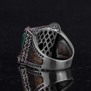 925 Ayar Gümüş Erkek Yüzük, Doğal Malakit Taşı ile - Lüks ve Farklı Tasarım (Malakit) - Görsel 7