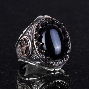 925K Katı Gümüş Erkek Yüzük Doğal Taşlarla - El Yapımı Şıklık (Oniks Taşı) - Görsel 4
