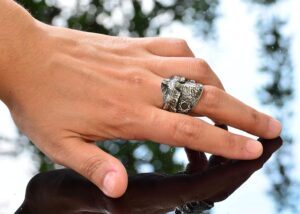 Erkekler için Ayarlanabilir Kanatlı Kartal Okçuluk Yüzüğü - 925 Ayar Gümüş - Görsel 6