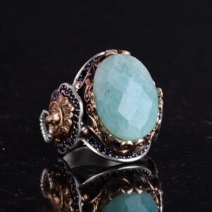 Doğal Amazonit Taşlı Yüzük, Aslan Yüzüğü Erkekler İçin - 925 Ayar Gümüş Yüzük Erkekler İçin, Farklı Yüzük - Görsel 5