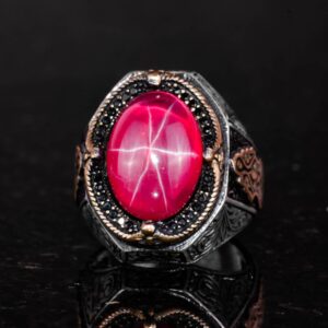 Doğal Yıldız Yakutu Taşlı Yüzük - 925 Ayar Saf Gümüş Yüzük Erkekler İçin - Görsel 5