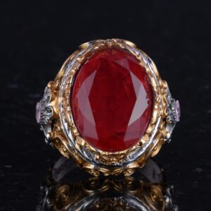 Erkekler için Yapay Taş Yüzük - Sultan Yüzük - El Yapımı 925 Ayar Gümüş Yüzük - Kırmızı Paraiba Yüzük - Görsel 4