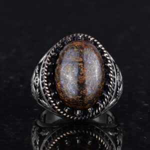 Gerçek Doğal Taş Yüzük - El Yapımı Kartal Yüzüğü - 925 Ayar Gümüş Yüzük (Bronzit) - Görsel 4