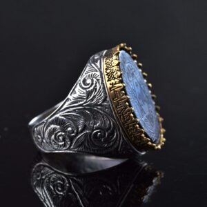 925 Ayar Gümüş Erkek Yüzük Siyah Oniks Taşı ve Süleyman Mührü Tasarımı - Görsel 4