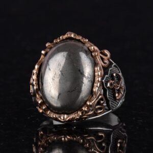 Yelkenli Çapa Pyrite Doğal Taş Yüzük - 925K Katı Sterlin Gümüş Erkek Yüzüğü - Görsel 5