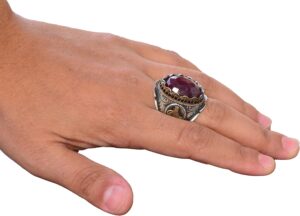 Osmanlı Yüzük, Gümüş Yüzük, Doğal Yakut Taşlı Yüzük, 12.90 Karat, Etnik Tasarım - Görsel 6