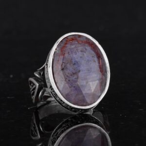 Doğal Mor Safir Taşlı Erkek Yüzük, El Yapımı 925 Ayar Gümüş Takı - Bilgelik, Koruma ve Ruhsallığın Sembolü - Görsel 4