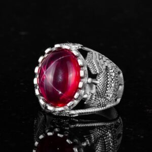 Gerçek Doğal Yıldız Yakut Taşlı Yüzük, 925 Ayar Gümüş Erkek Yüzük - Görsel 3