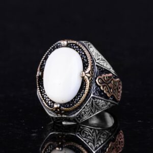 Doğal Sedef Taşlı Yüzük - 925 Ayar Gümüş Yüzük Erkekler İçin - Görsel 5