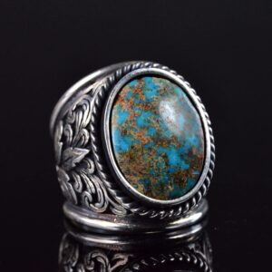 Erkekler için Turkuaz Taş Yüzük, 925 Ayar Gümüş El Yapımı Ejderha Ölçeği Tasarımı, Modern Stil Şifa Kristali Takı (Stil-2) - Görsel 5