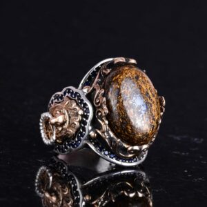 Aslan Yüzük, Doğal Bronzit Taş Yüzük - Cesur 925K Katı Gümüş Erkek Yüzük - Topraklama Gücü Tasarımı - Görsel 5