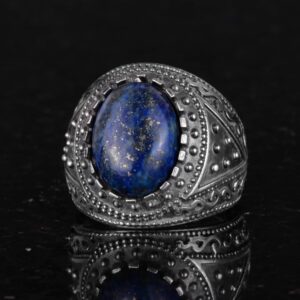Gerçek Doğal Taş Yüzük, 925 Ayar Katı Gümüş Erkek Yüzüğü (Lapis Lazuli) - Görsel 5