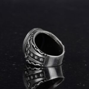 Gerçek Doğal Oniks Taşlı Gümüş Erkek Yüzük - Ayet-el Kursi Tasarım Yüzük - El Yapımı İslami Yüzük - Görsel 7