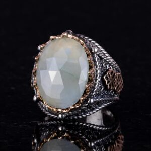 Doğal Akuamarin Taşlı Yüzük, Sakin 925 Ayar Sert Gümüş Erkek Yüzük - Görsel 2