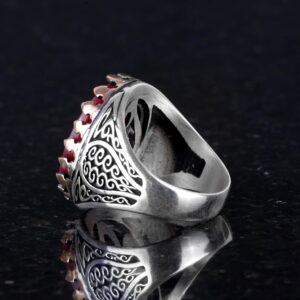 925 Ayar Katı Gümüş Erkek Yüzük, Doğal Taşlarla - El Yapımı Zarafet (Cabochon Yakut Taşı) - Görsel 4