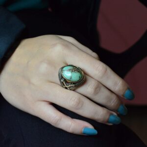 Doğal Turkuaz Taşlı Yüzük - Ayrıntılı Erkek Yüzüğü - 925 Ayar Sterling Gümüş Yüzük - Görsel 5