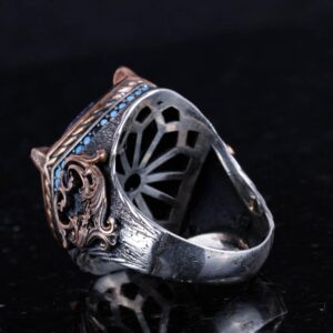 925 Ayar Gümüş Yüzük, Doğal Safir Taşı ile, El Yapımı Vintage Tasarım, Erkek İfadesi Yüzüğü - Görsel 7
