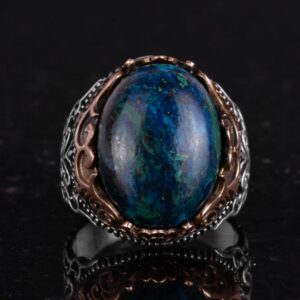 Gerçek Doğal Taş El Yapımı Yüzük - 925 Ayar Gümüş El Yapımı Yüzük - Şık Farklı Yüzük (Azurit) - Görsel 4