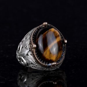 925 Ayar Gümüş El Yapımı Erkek Yüzük - Çeşitli Doğal Taşlarla Mevcut (Kaplan Gözü) - Görsel 4