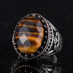 Gerçek Doğal Taş Yüzük - El Yapımı Kartal Yüzük - 925 Ayar Gümüş Yüzük (Kaplan Gözü) - Görsel 6