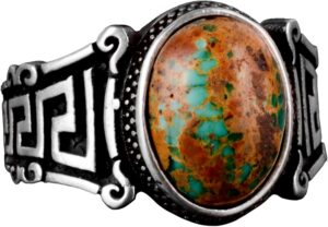 Gerçek Doğal Arizona Turkuaz Taşı Yüzük, 925 Ayar Gümüş Erkek Yüzük (Model-2) - Görsel 1