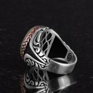 925 Ayar Gümüş Yüzük - Yapay Taş Gümüş Yüzük - El Yapımı Yüzük (Yapay açık yeşil kedigözü) - Görsel 7