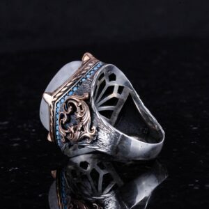 925 Ayar Gümüş Yüzük ile Doğal Ay Taşı, El Yapımı Erkek Yüzük, Vintage Tasarım - Görsel 7