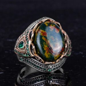 Gerçek Doğal Taş El Yapımı Yüzük - 925 Ayar Gümüş Şık Yüzük (Kan Taşı) - Görsel 5