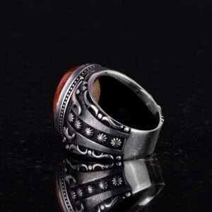 Doğal Kırmızı Kan Taşı Yüzük, 925 Ayar Sert Gümüş Yüzük, Tasarım Gümüş Erkek Yüzüğü - Görsel 7