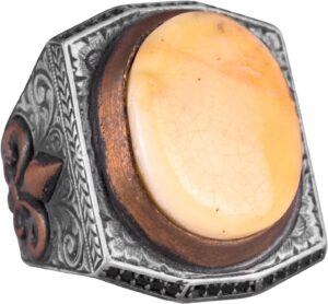 925 Ayar Gümüş Erkek Büyük Yüzük - Gerçek Doğal Amber Taşı - Zulfiqar Kılıcı Sembolü ile Gümüş Yüzük - Görsel 1