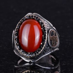 925 Ayar Katı Gümüş Erkek Yüzük Doğal Taşlarla - El Yapımı Şıklık (Kırmızı Akik Taşı) - Görsel 4