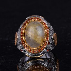 Gerçek Doğal Taş Yüzük - Sultan Yüzüğü - 925 Ayar Gümüş Yüzük (Altın Rutilli Kuvars) - Görsel 4