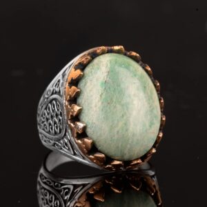 Doğal Amazonit Yüzük, Gümüş Amazonit Yüzük, 925 Ayar Gümüş Erkek Yüzüğü, Büyük Yüzük - Görsel 4