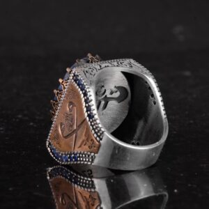 Gerçek Doğal Sodalit Taş Yüzük - 925 Ayar Gümüş İslami Yüzük - El Yapımı Hat Yüzük - Görsel 7