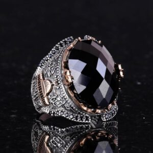 925 Ayar Gümüş Yüzük, İslami Camii Oniks Taşlı Erkek Yüzüğü - Görsel 3