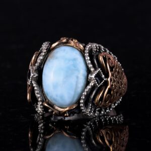 Doğal Larimar Taşlı Yüzük, 925K Saf Gümüş Erkek Yüzüğü, Okyanus Sakinliği Tasarımı - Görsel 3