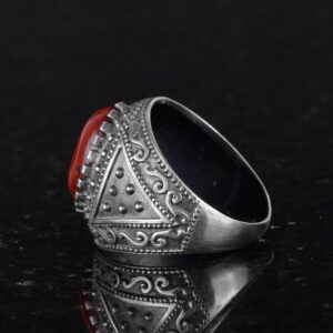 Gerçek Doğal Taş Yüzük, 925 Ayar Katı Gümüş Erkek Yüzüğü (Kırmızı Kan Taşı) - Görsel 7