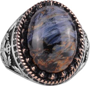 Gerçek Doğal Taş Yüzük - El Yapımı Kartal Yüzüğü - 925 Ayar Gümüş Yüzük (Pietersite) - Görsel 1